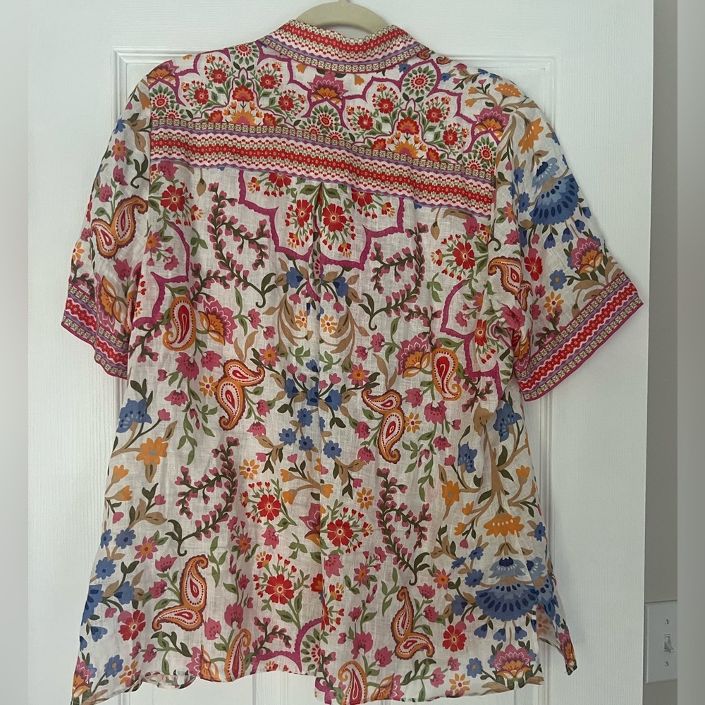 HALE BOB Los Angeles 100% Linen Colorful Button down short sleeve top - Picture 5 of 5